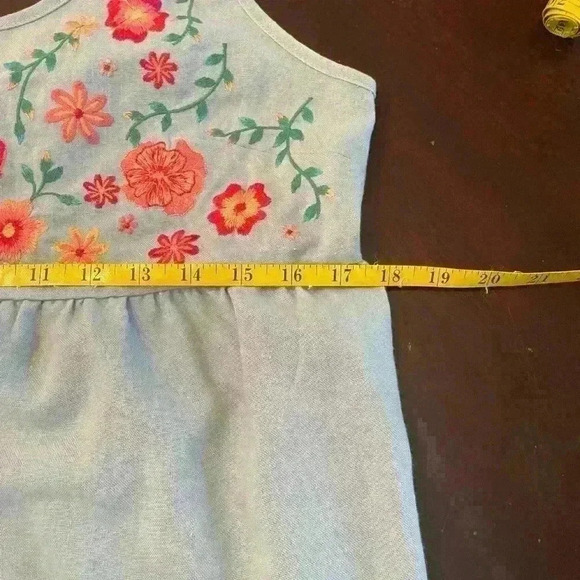 Savanna Jane Blue Floral Embroidered Babydoll Tank with Tie Knot Shoulder Small - Picture 7 of 9